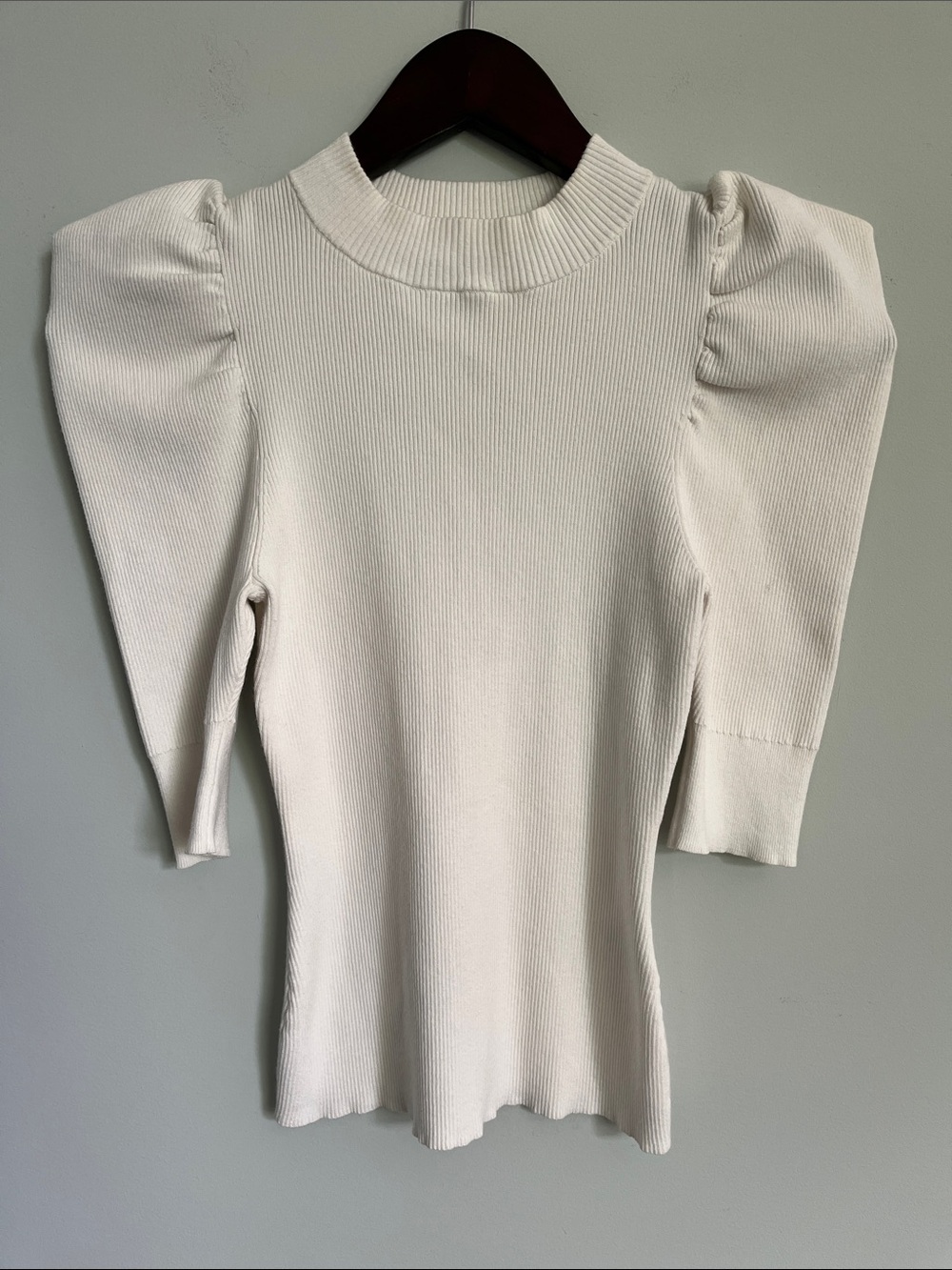 A.L.C. Cream Puff Sleeve White Rib-Knit Top - XS